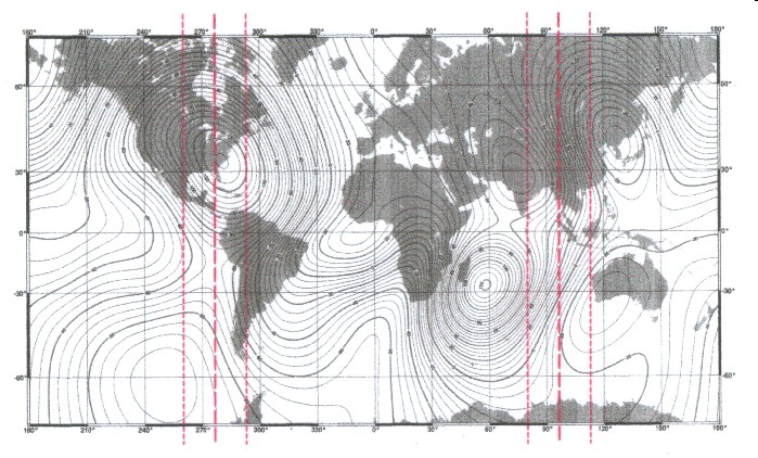  Map of the annual magnetic change with main meridian 