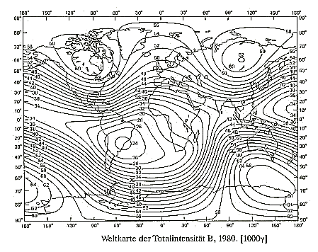  Worldmap of the magnetic total intensity 